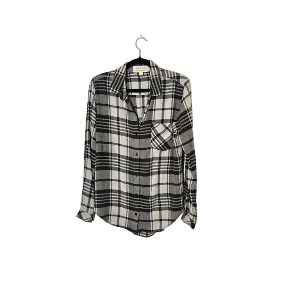 Cloth & Stone Womens Plaid Flannel Top Size Small Gray Button Up Preppy Casual